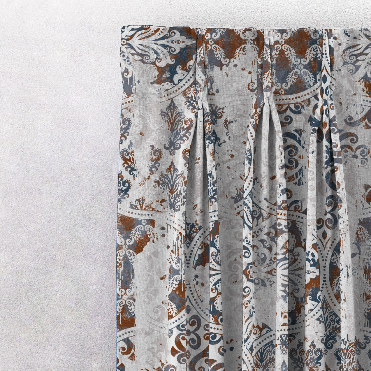 Damask Delight Indie Space Blue Heavy Satin Room Darkening Curtains Set Of 2 - (DS524A)