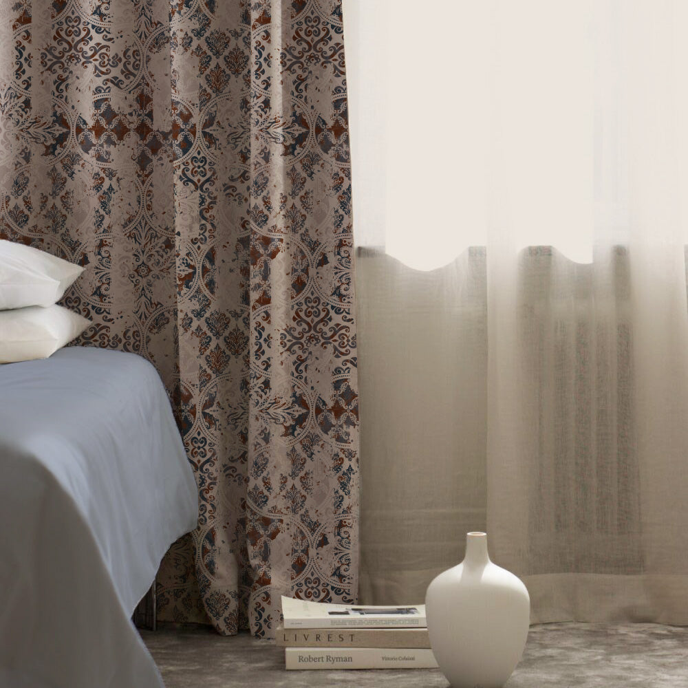 Damask Delight Indie Space Blue Heavy Satin Room Darkening Curtains Set Of 2 - (DS524A)