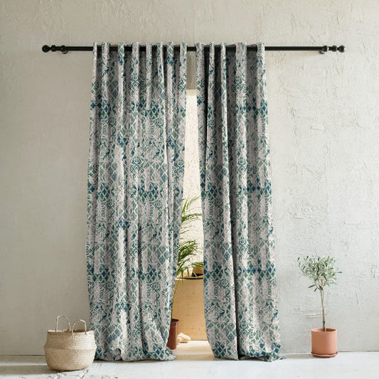 Damask Delight Indie Pear Green Heavy Satin Room Darkening Curtains Set Of 2 - (DS524C)
