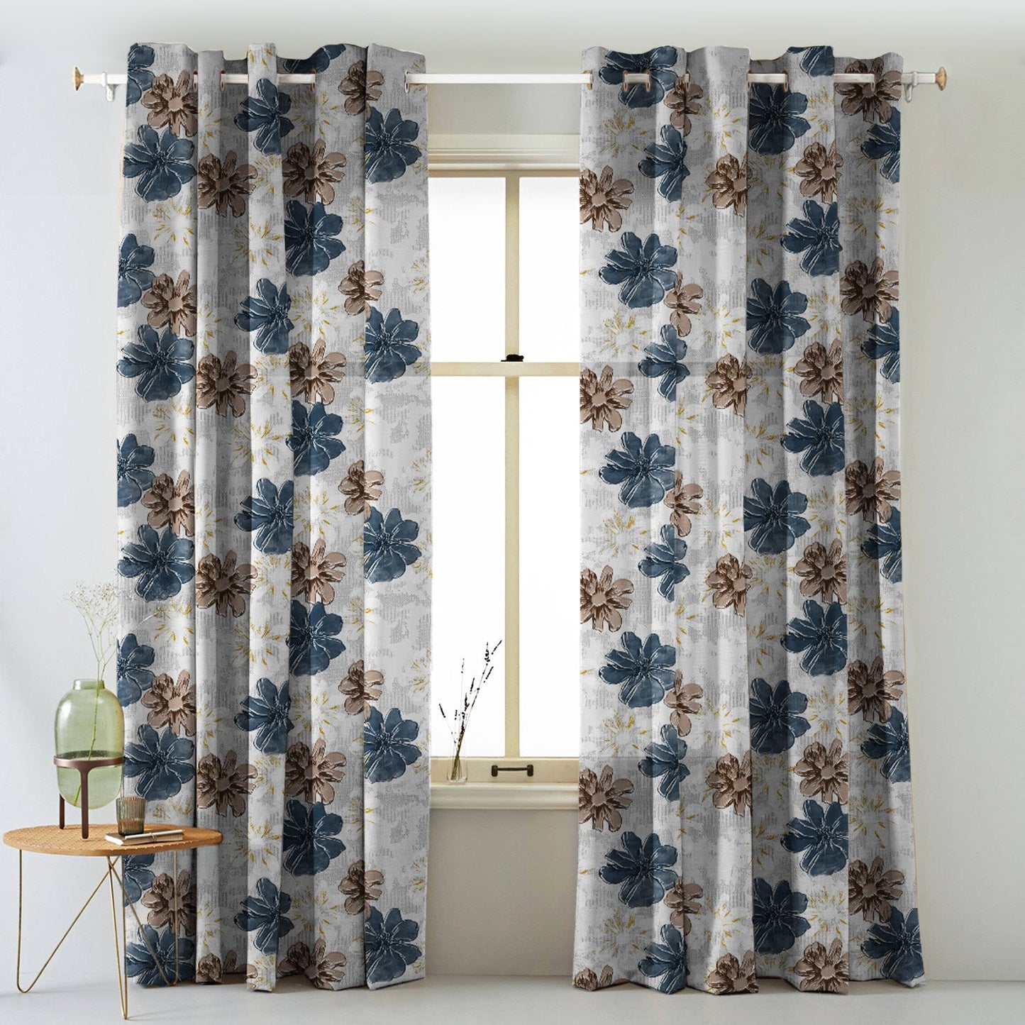 Elegent Floral Print Matt Finish Room Darkening Curtain Set of 2 MTDS526A