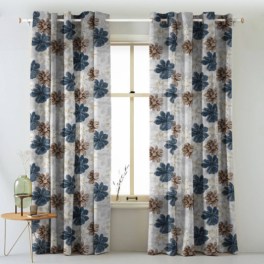 Elegent Floral Print Matt Finish Room Darkening Curtain Set of 2 MTDS526A