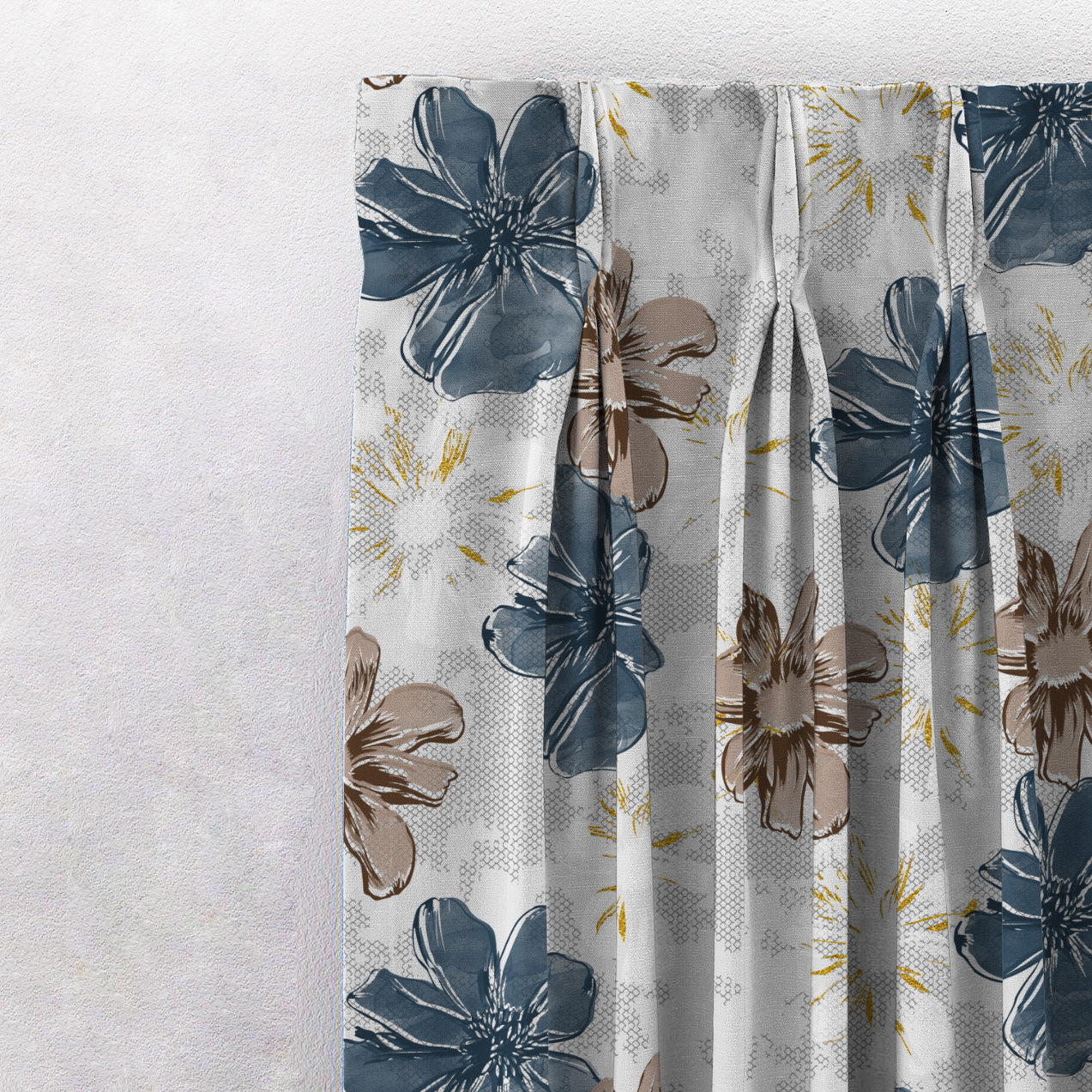 Elegent Floral Print Matt Finish Room Darkening Curtain Set of 2 MTDS526A
