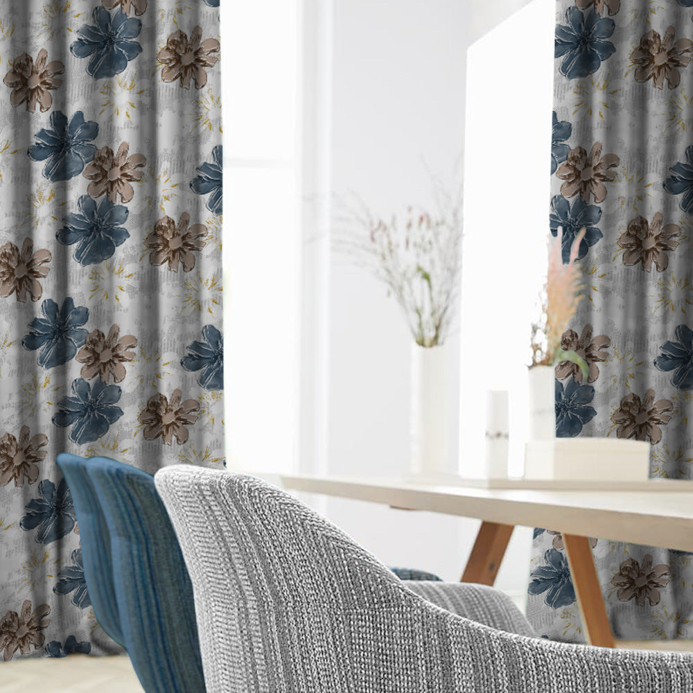 Elegent Floral Print Matt Finish Room Darkening Curtain Set of 2 MTDS526A