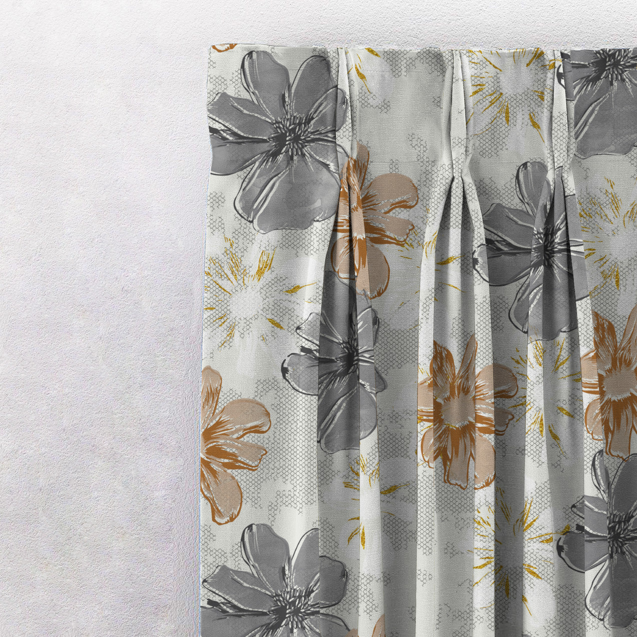 Elegent Floral Print Matt Finish Room Darkening Curtain Set of 2 MTDS526B