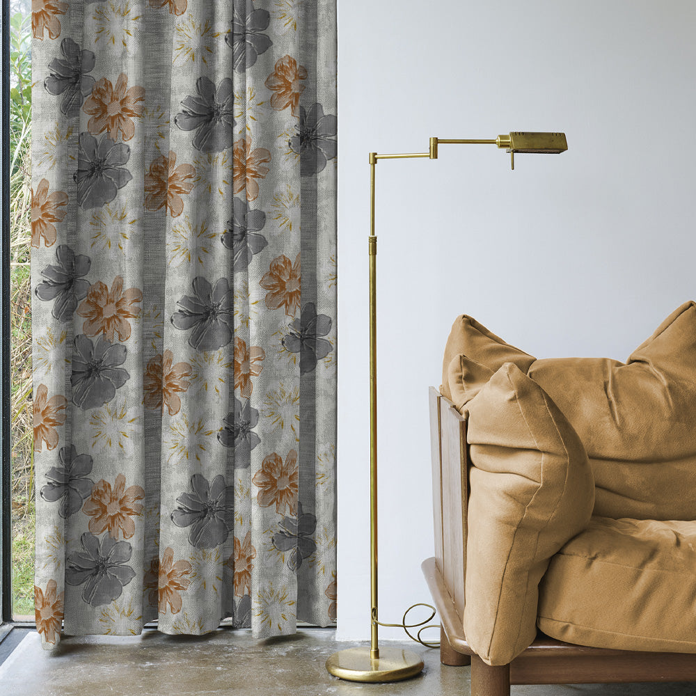 Elegent Floral Print Matt Finish Room Darkening Curtain Set of 2 MTDS526B