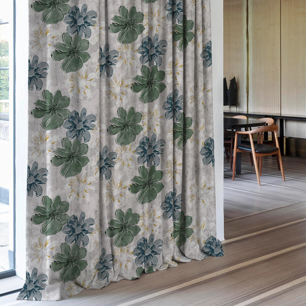 Elegent Floral Print Matt Finish Room Darkening Curtain Set of 2 MTDS526C