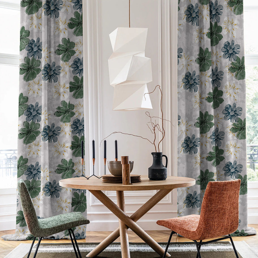 Elegent Floral Print Matt Finish Room Darkening Curtain Set of 2 MTDS526C