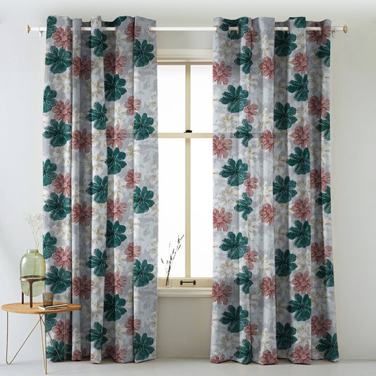 Elegent Floral Print Matt Finish Room Darkening Curtain Set of 2 MTDS526D