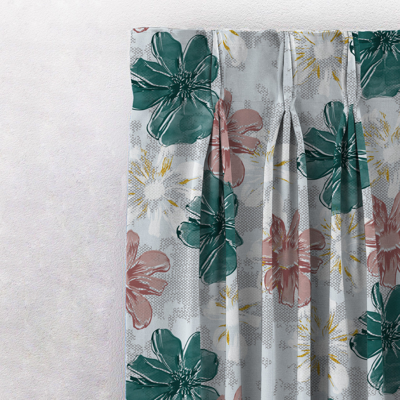 Elegent Floral Print Matt Finish Room Darkening Curtain Set of 2 MTDS526D