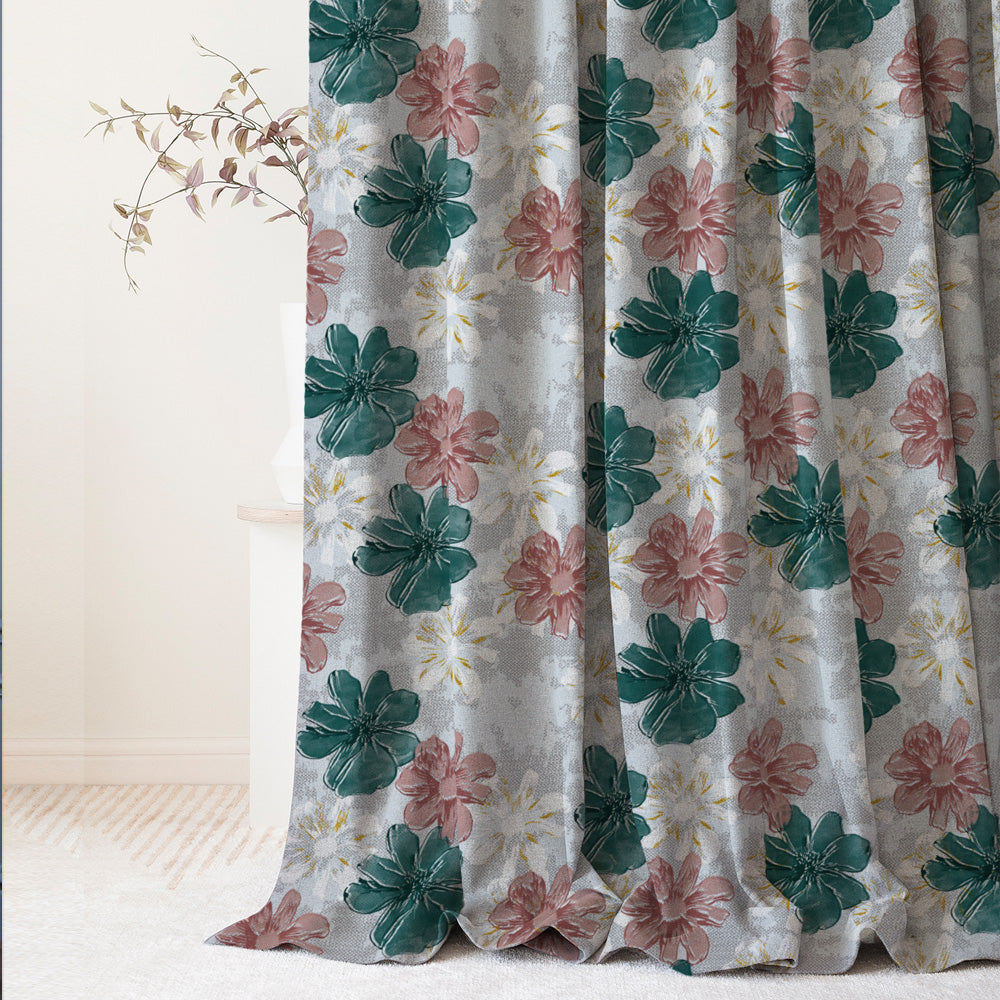 Elegent Floral Print Matt Finish Room Darkening Curtain Set of 2 MTDS526D