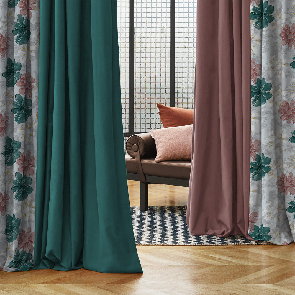 Elegent Floral Print Matt Finish Room Darkening Curtain Set of 2 MTDS526D