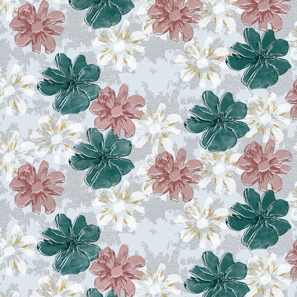 Elegent Floral Print Matt Finish Room Darkening Curtain Set of 2 MTDS526D