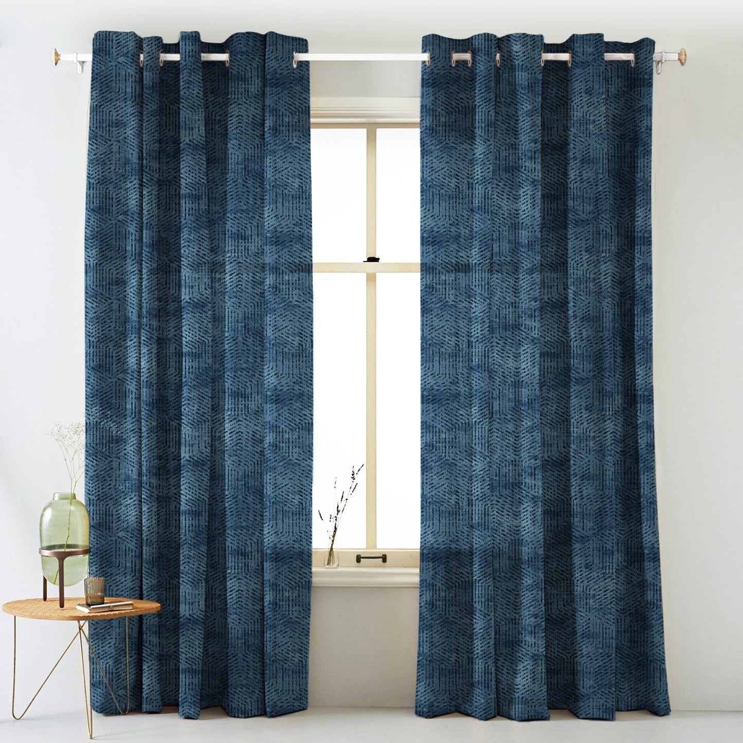 Elegent Geometric Print Matt Finish Room Darkening Curtain Set of 2 MTDS527A