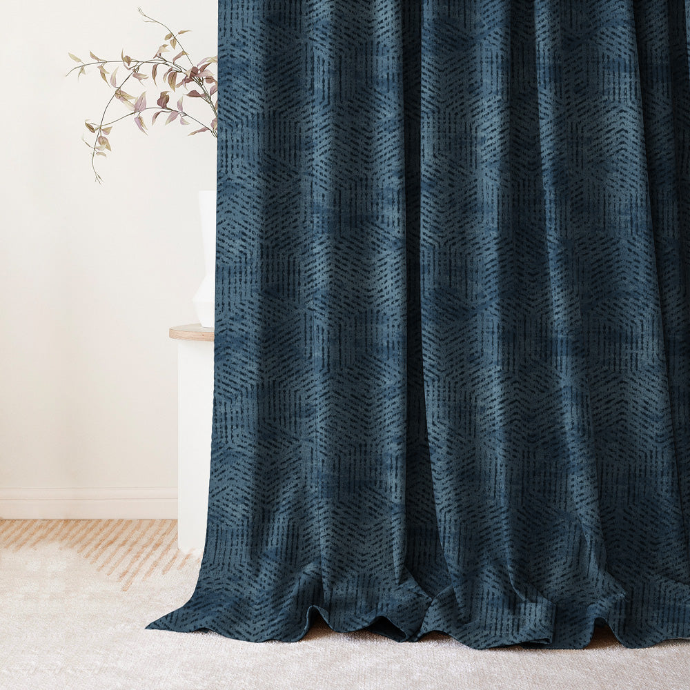 Elegent Geometric Print Matt Finish Room Darkening Curtain Set of 2 MTDS527A