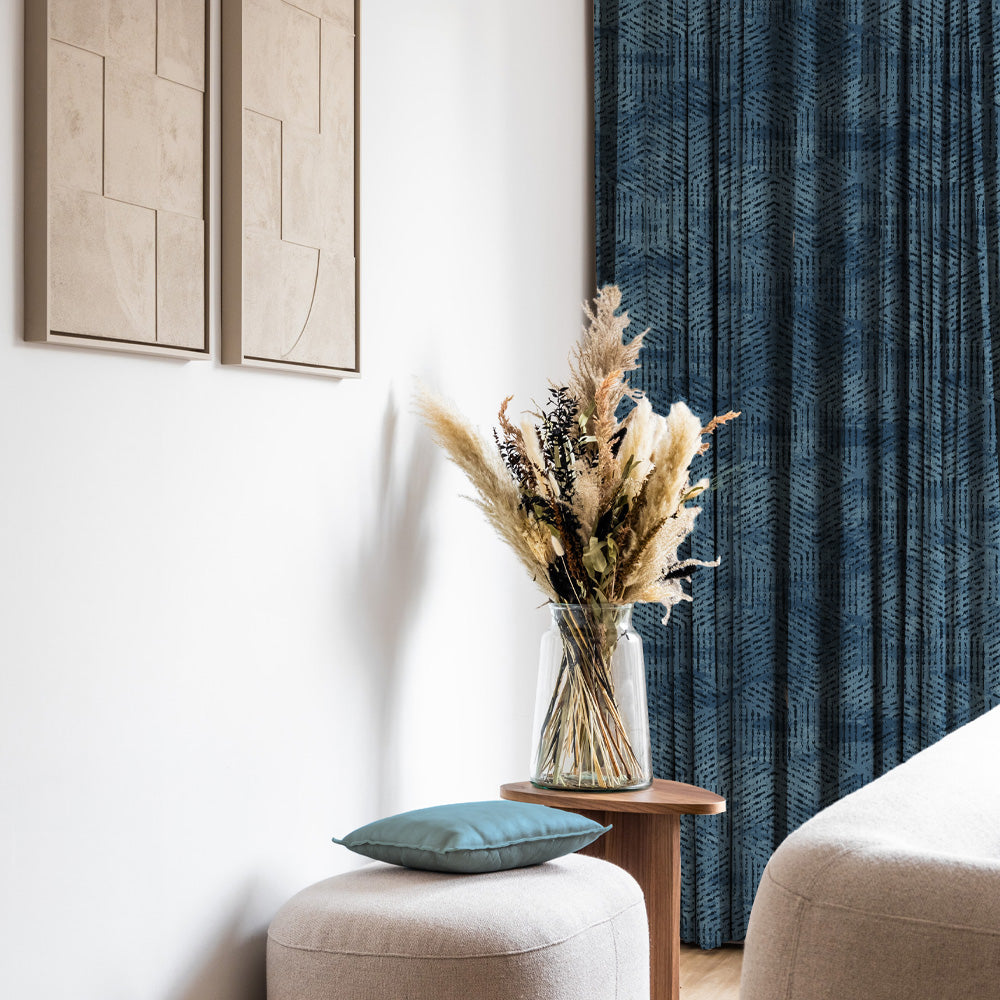 Elegent Geometric Print Matt Finish Room Darkening Curtain Set of 2 MTDS527A