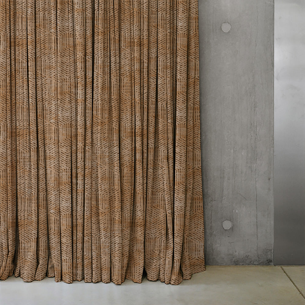 Elegent Geometric Print Matt Finish Room Darkening Curtain Set of 2 MTDS527B