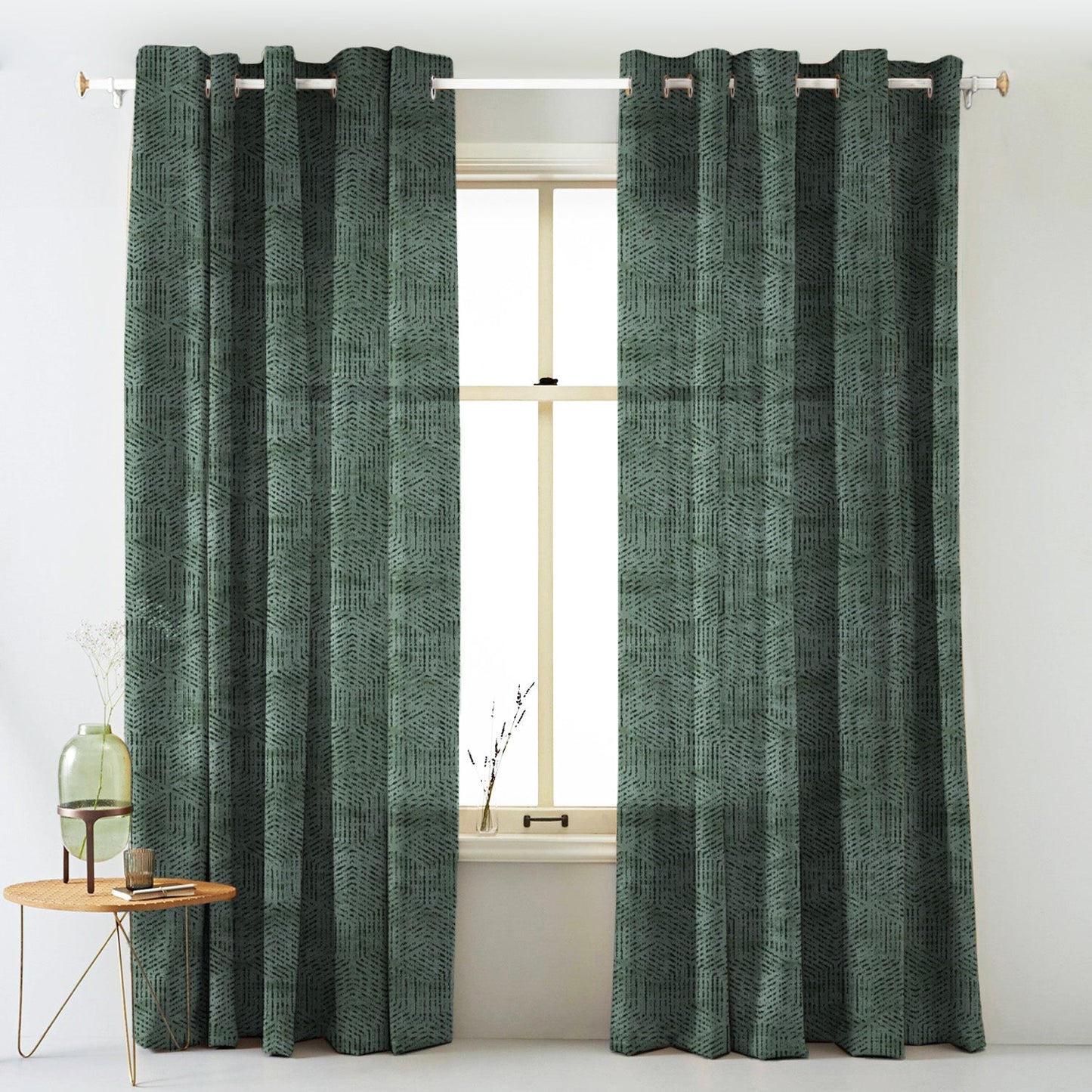 Elegent Geometric Print Matt Finish Room Darkening Curtain Set of 2 MTDS527C