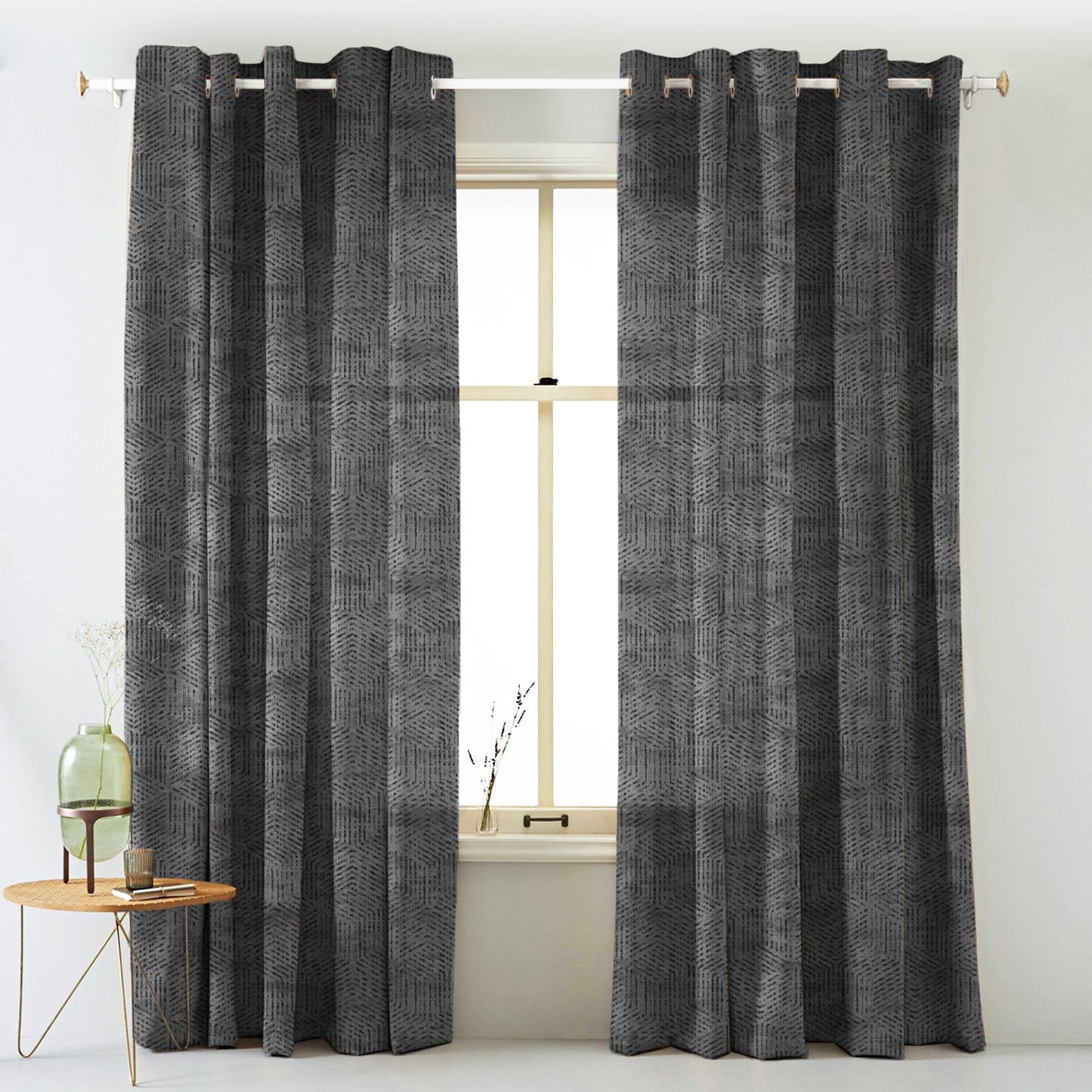 Elegent Geometric Print Matt Finish Room Darkening Curtain Set of 2 MTDS527D