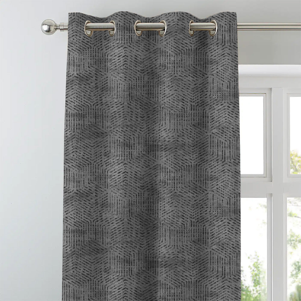 Elegent Geometric Print Matt Finish Room Darkening Curtain Set of 2 MTDS527D