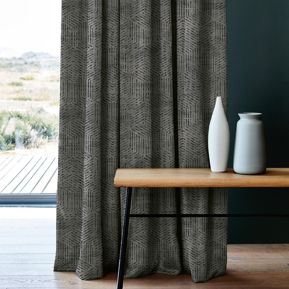 Elegent Geometric Print Matt Finish Room Darkening Curtain Set of 2 MTDS527D