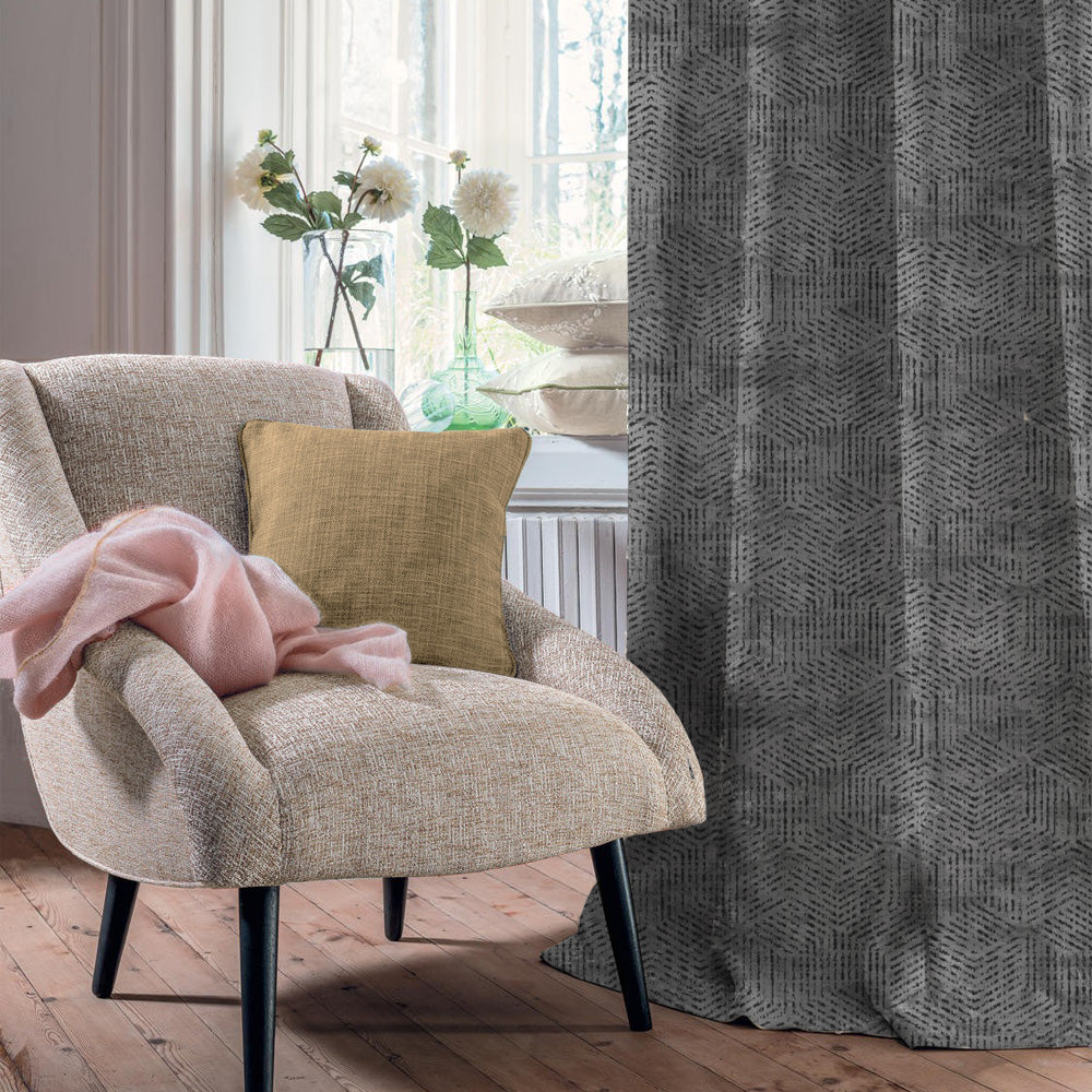 Elegent Geometric Print Matt Finish Room Darkening Curtain Set of 2 MTDS527D