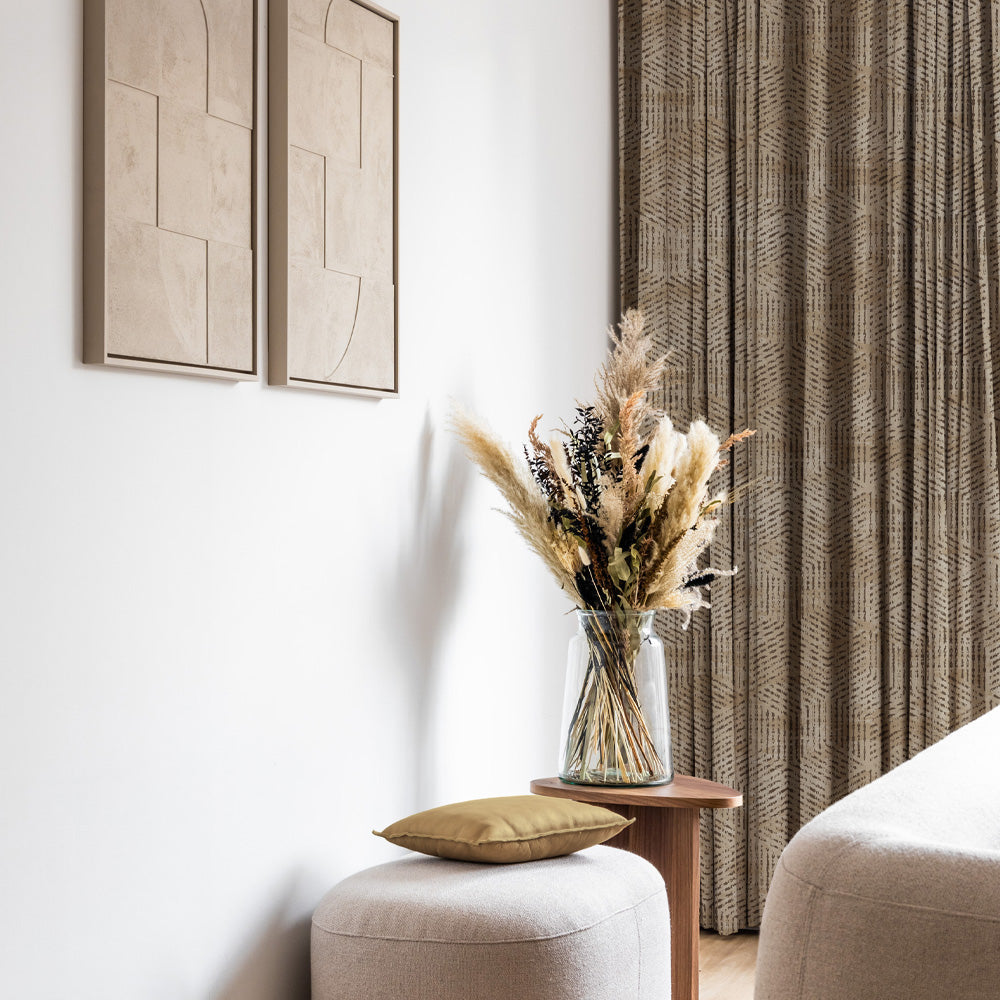 Elegent Geometric Print Matt Finish Room Darkening Curtain Set of 2 MTDS527F