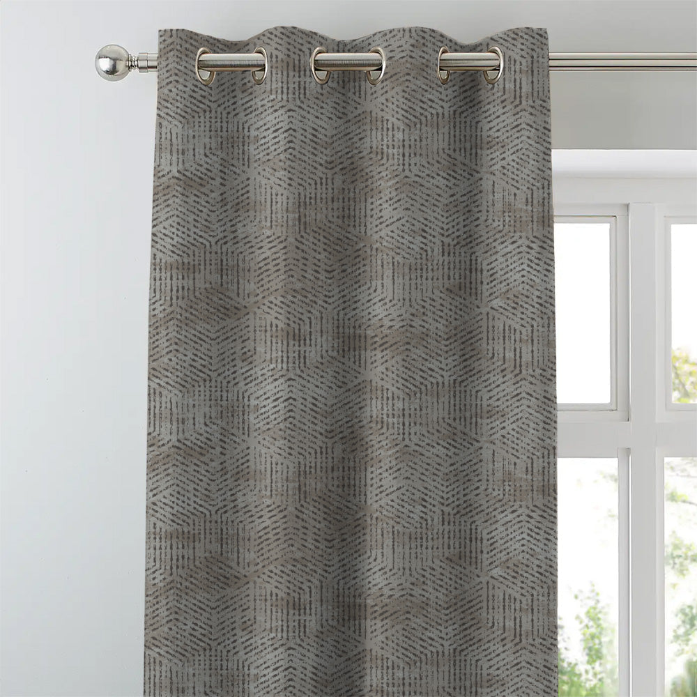 Elegent Geometric Print Matt Finish Room Darkening Curtain Set of 2 MTDS527G