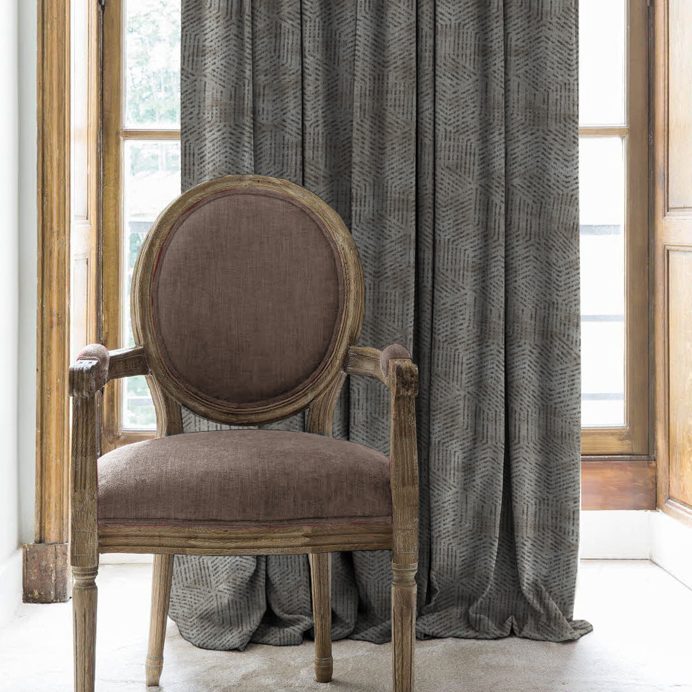 Elegent Geometric Print Matt Finish Room Darkening Curtain Set of 2 MTDS527G