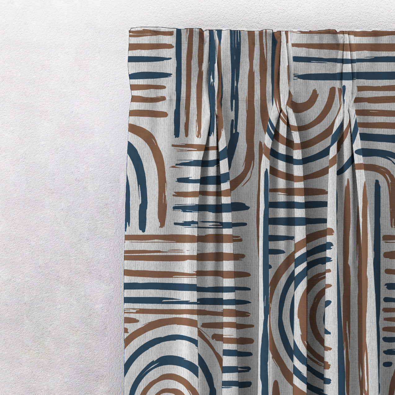 Poetic Curves Geometric Mocha Brown Heavy Satin Room Darkening Curtains Set Of 2 - (DS528A)