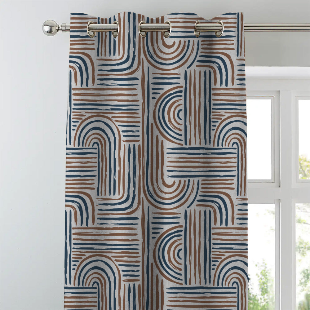 Poetic Curves Geometric Mocha Brown Heavy Satin Room Darkening Curtains Set Of 2 - (DS528A)