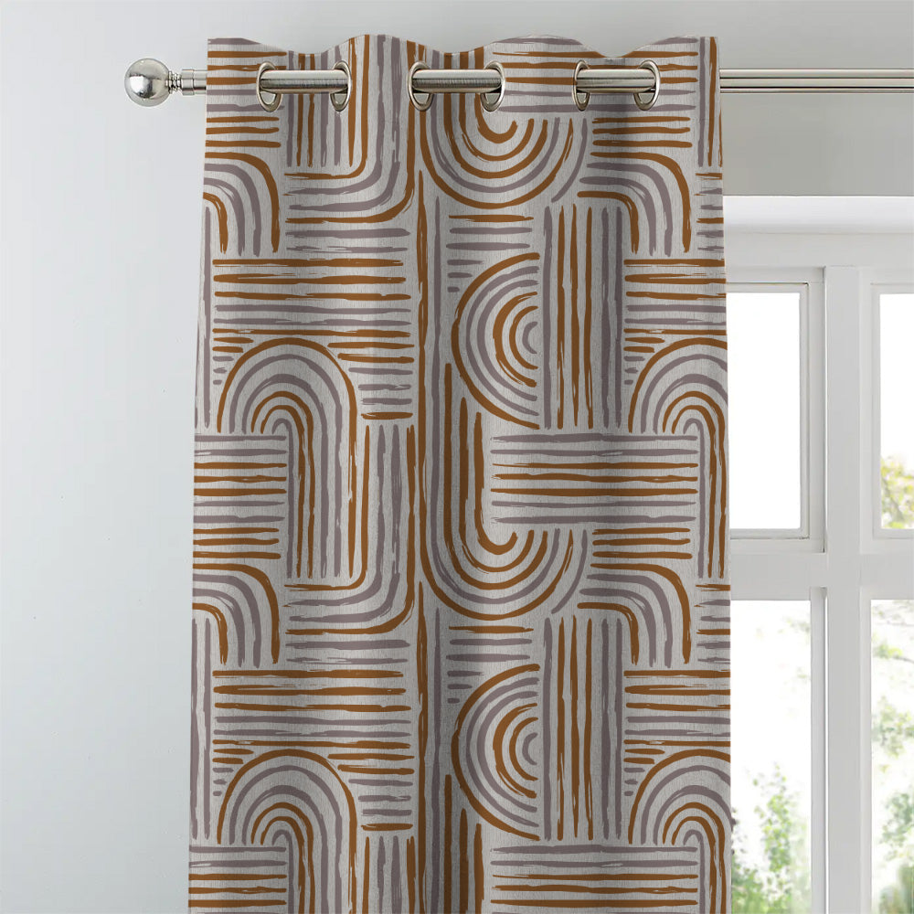 Poetic Curves Geometric Ash Grey Heavy Satin Room Darkening Curtains Set Of 2 - (DS528B)
