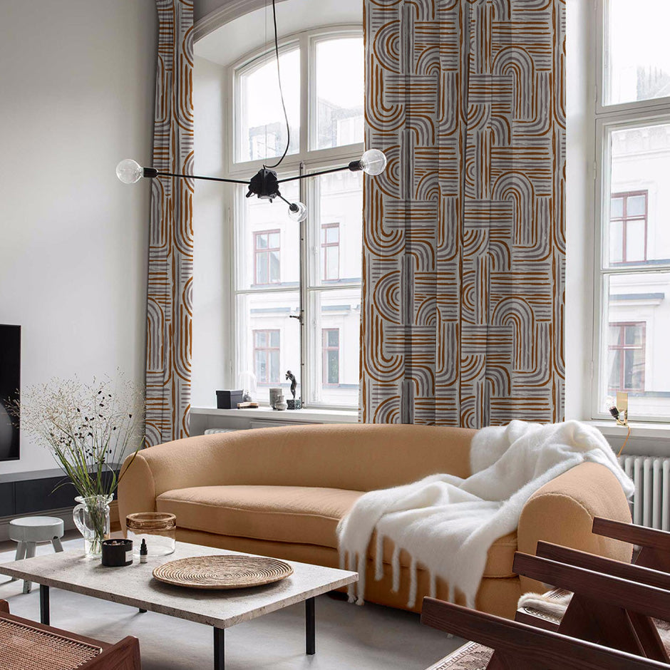Poetic Curves Geometric Ash Grey Heavy Satin Room Darkening Curtains Set Of 2 - (DS528B)