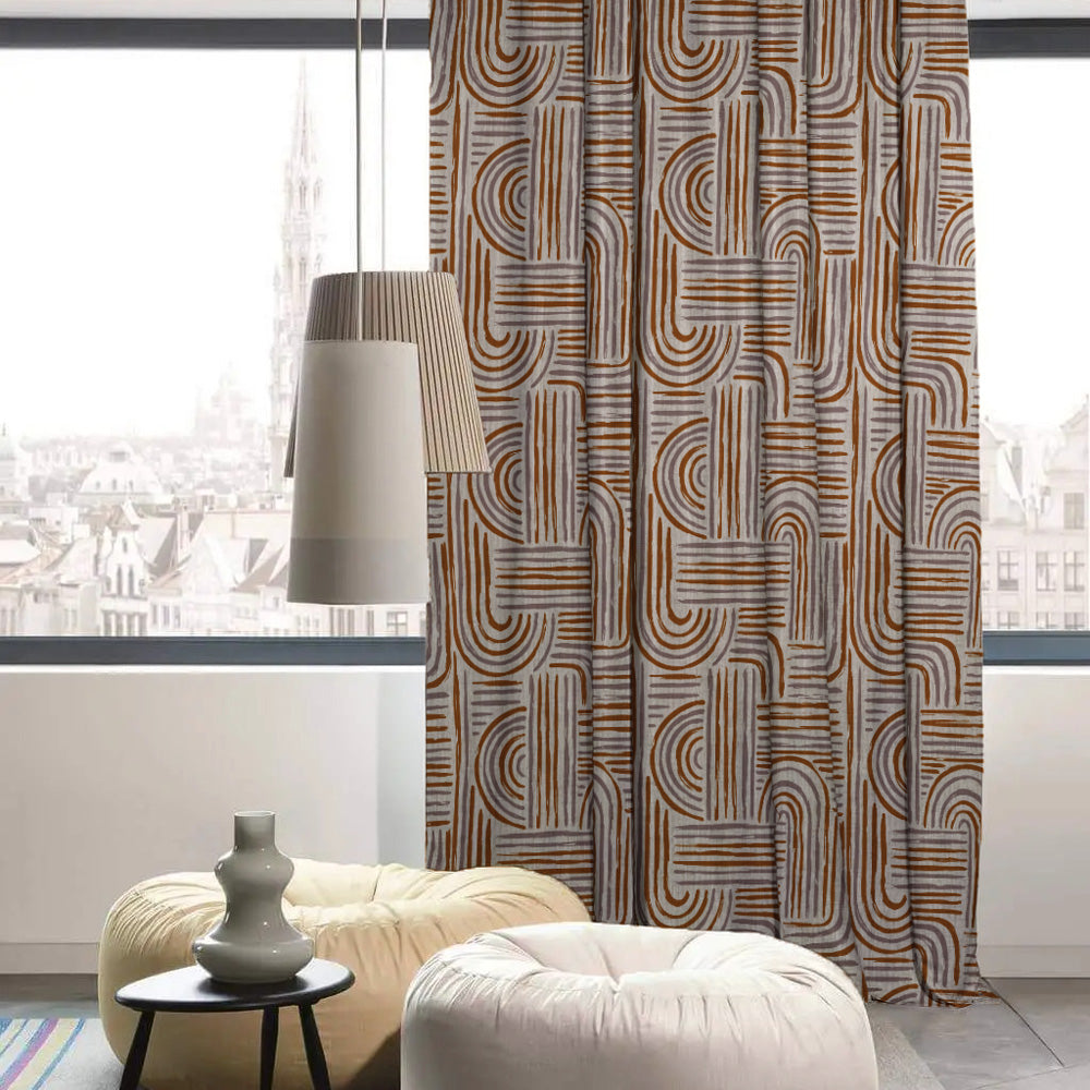 Poetic Curves Geometric Ash Grey Heavy Satin Room Darkening Curtains Set Of 2 - (DS528B)