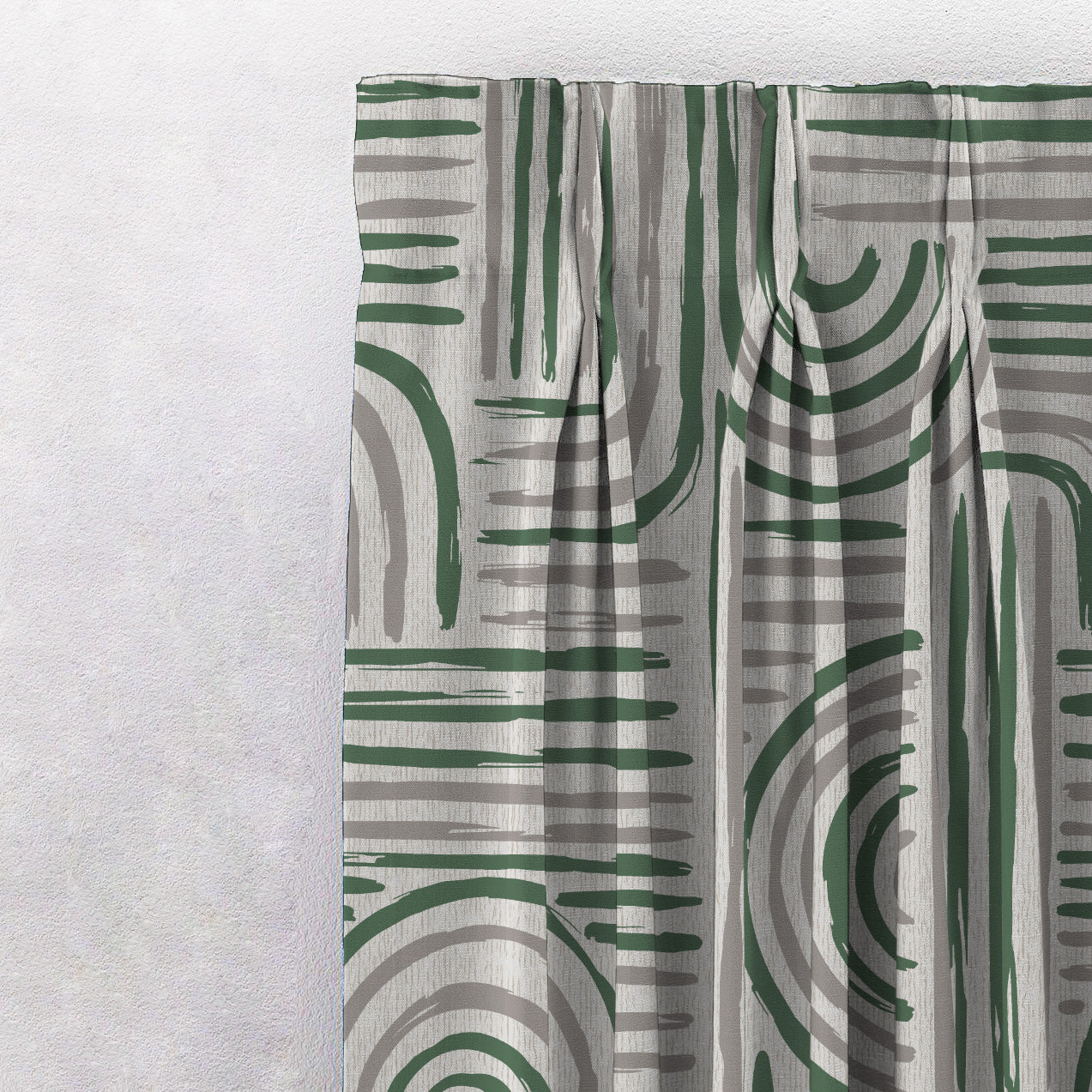 Poetic Curves Geometric Pine Green Heavy Satin Room Darkening Curtains Set Of 2 - (DS528F)