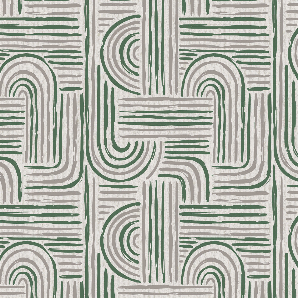 Poetic Curves Geometric Pine Green Heavy Satin Room Darkening Curtains Set Of 2 - (DS528F)