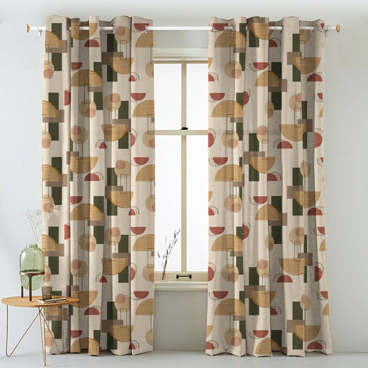 Digital Boho Printed Twill Textured Room Darkening Curtains Set Of 2 - DS532B