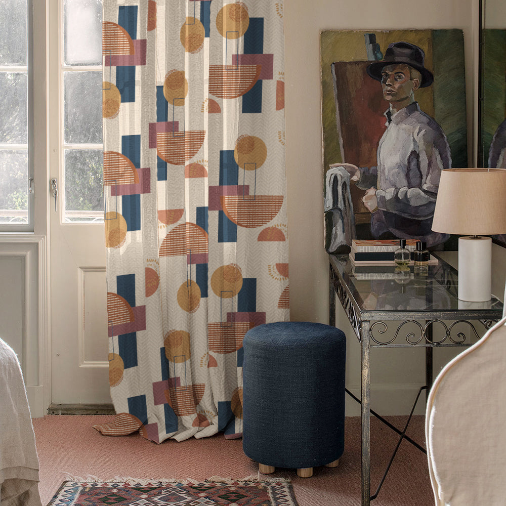 Digital Boho Printed Twill Textured Room Darkening Curtains Set Of 2 - DS532C
