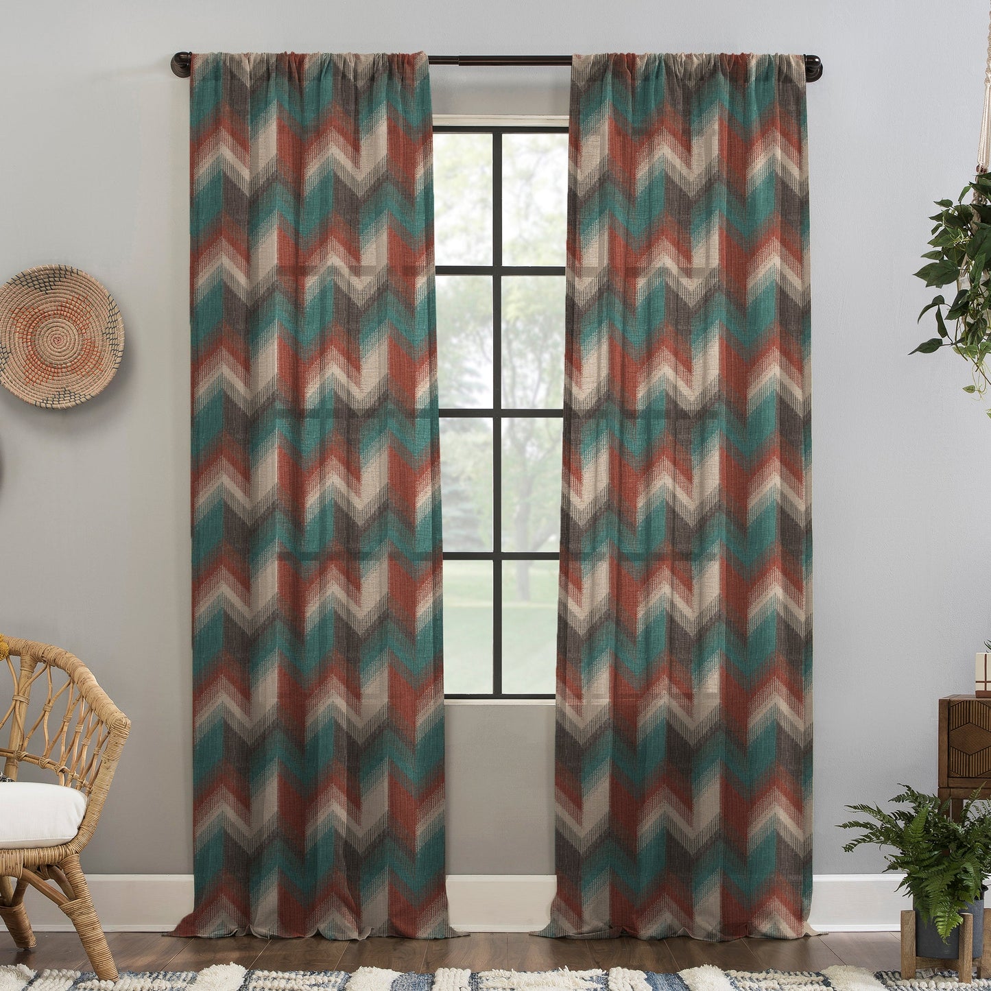 Digital Boho Printed Twill Textured Room Darkening Curtains Set Of 2 - DS533D