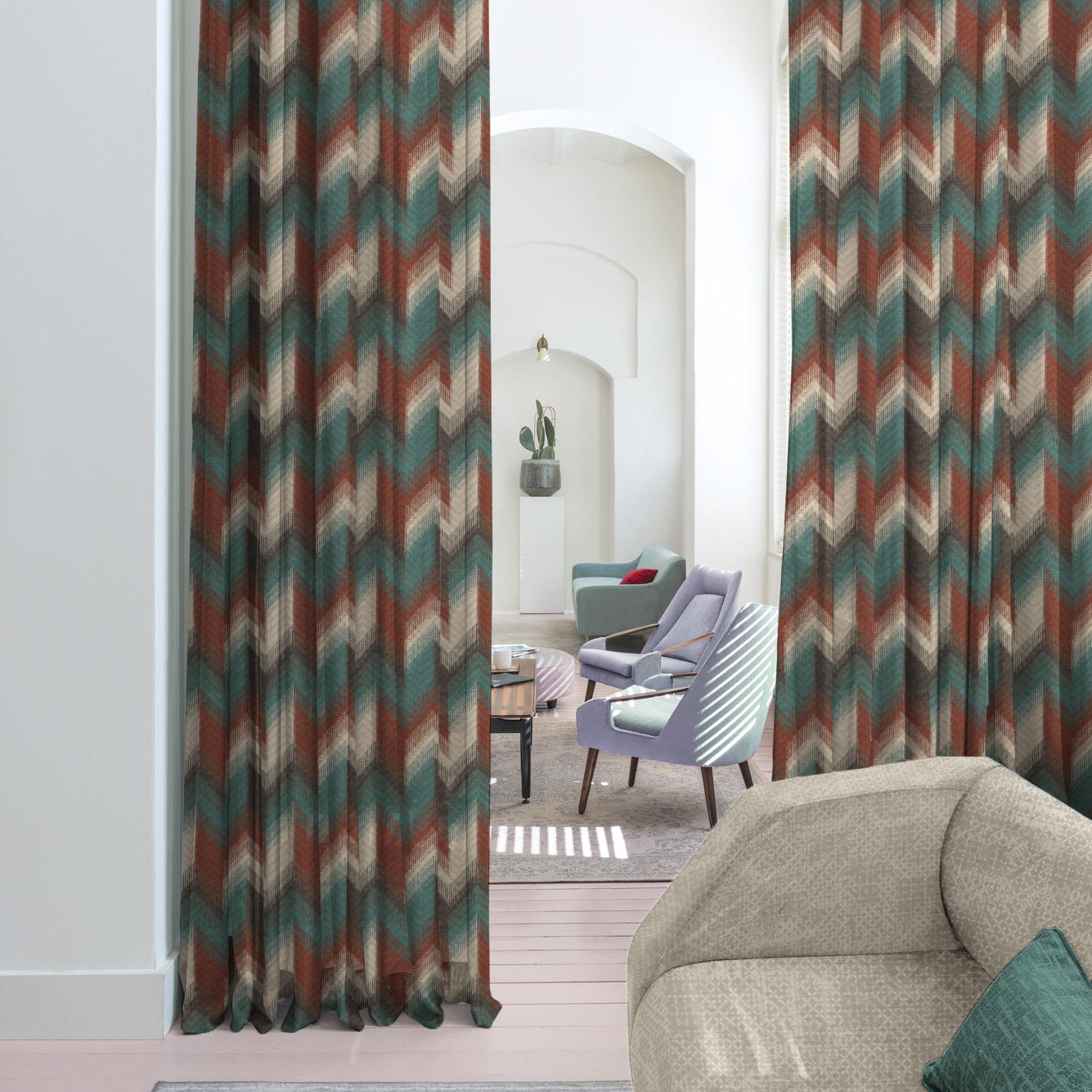 Digital Boho Printed Twill Textured Room Darkening Curtains Set Of 2 - DS533D