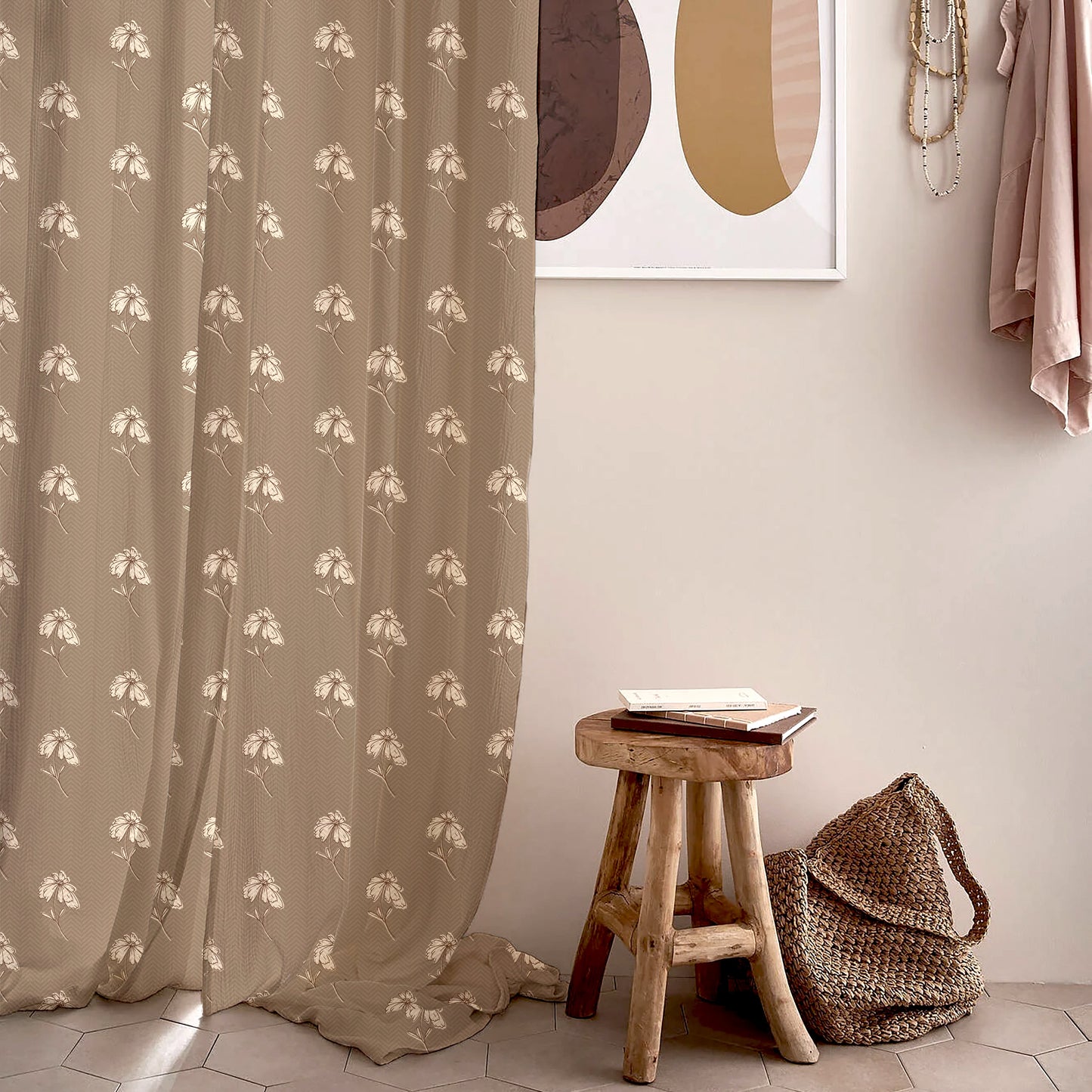 Digital Boho Printed Twill Textured Room Darkening Curtains Set Of 2 - DS534A