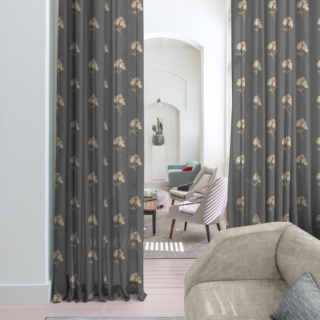 Digital Boho Printed Twill Textured Room Darkening Curtains Set Of 2 - DS534C
