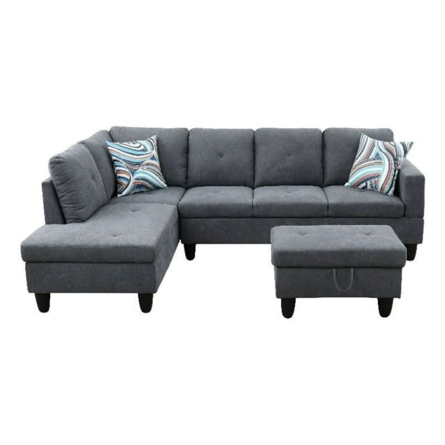 Christen 5 Seater L Shape Fabric Sofa Set with Storage Ottoman