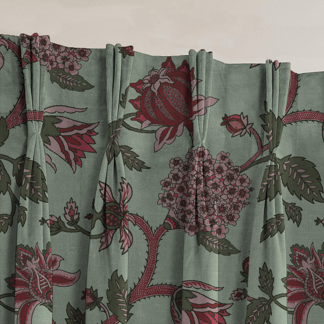 Garden Charm Floral Seafoam Green Velvet Room Darkening Curtains Set Of 2 - (DS542A)
