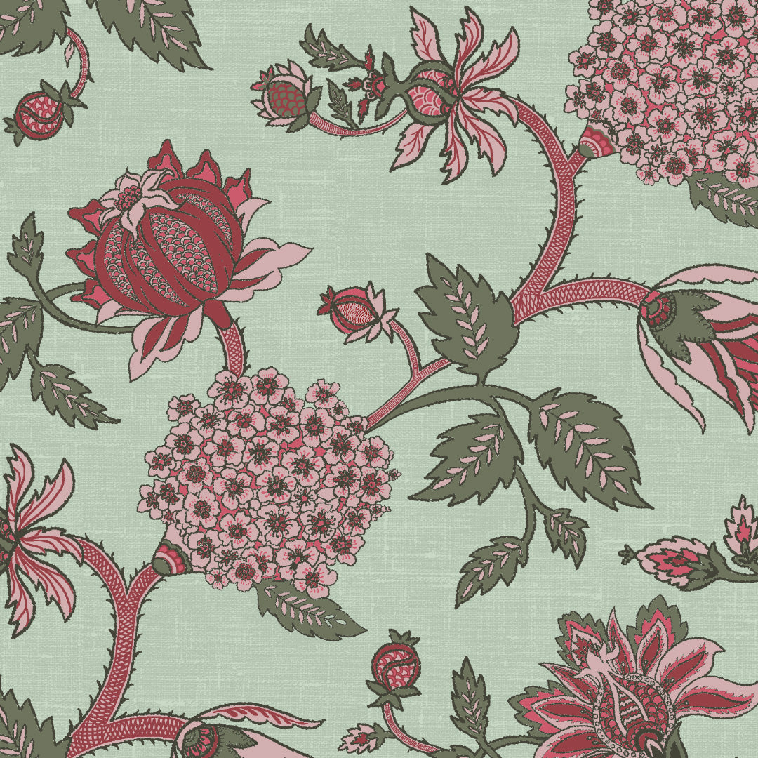 Garden Charm Floral Seafoam Green Velvet Room Darkening Curtains Set Of 2 - (DS542A)