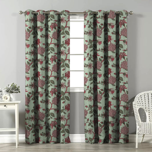 Garden Charm Floral Seafoam Green Velvet Room Darkening Curtains Set Of 2 - (DS542A)