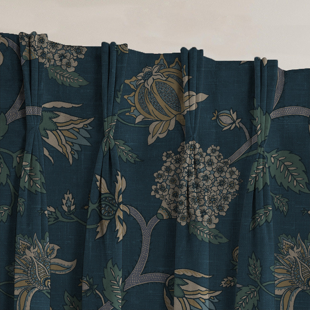 Garden Charm Floral Ocean Blue Velvet Room Darkening Curtains Set Of 2 - (DS542B)