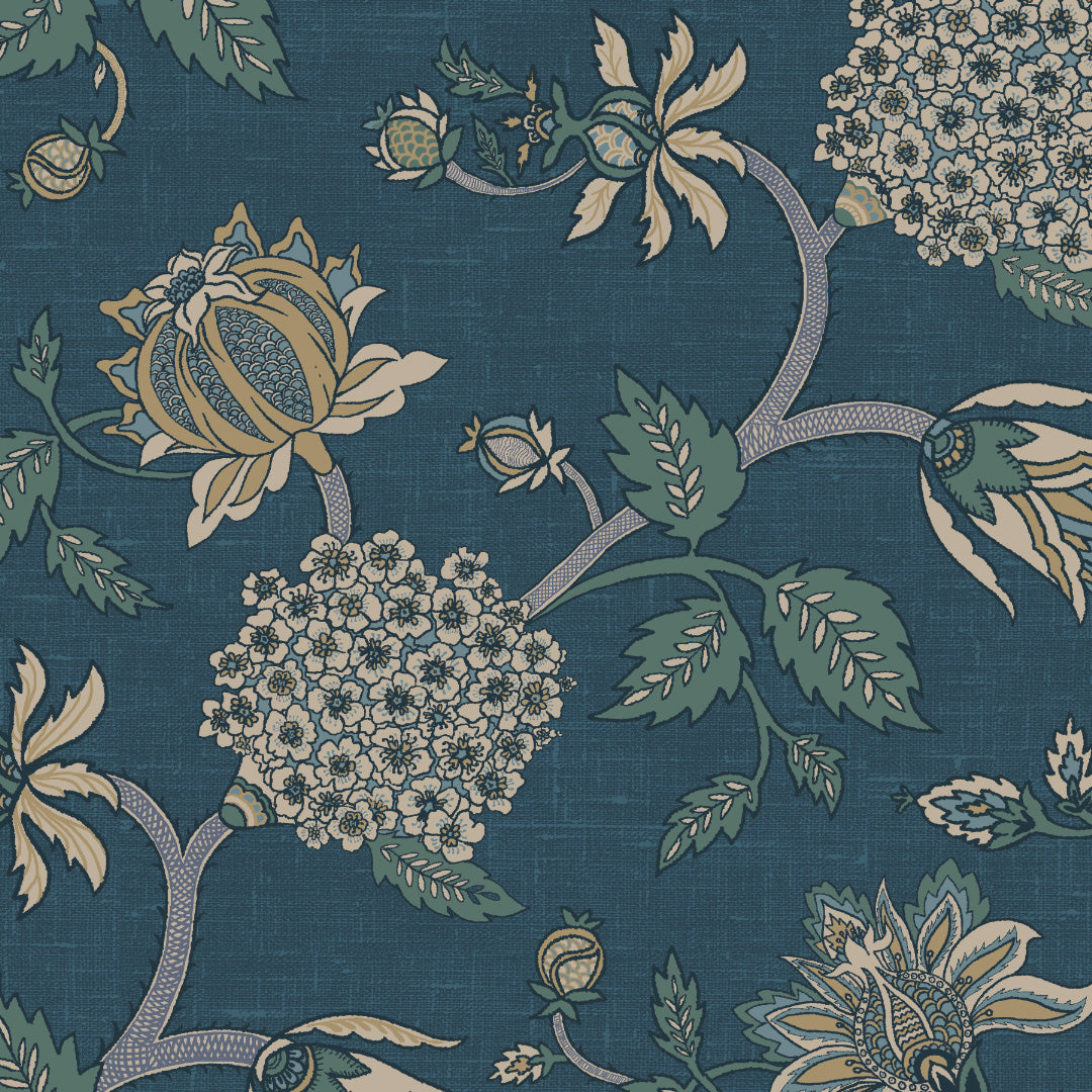 Garden Charm Floral Ocean Blue Velvet Room Darkening Curtains Set Of 2 - (DS542B)