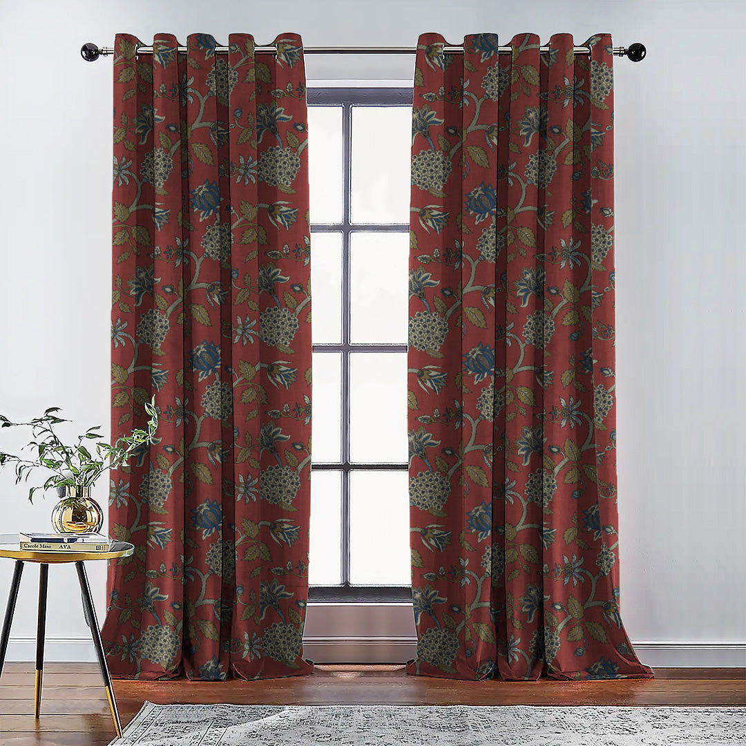 Garden Charm Floral Barn Red Velvet Room Darkening Curtains Set Of 2 - (DS542C)