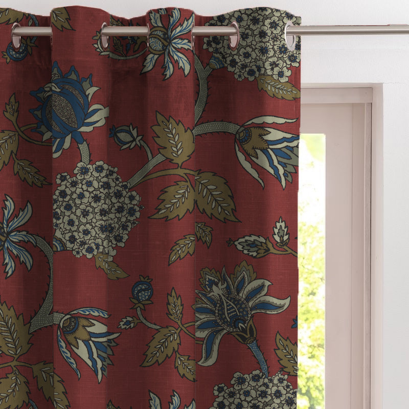 Garden Charm Floral Barn Red Velvet Room Darkening Curtains Set Of 2 - (DS542C)