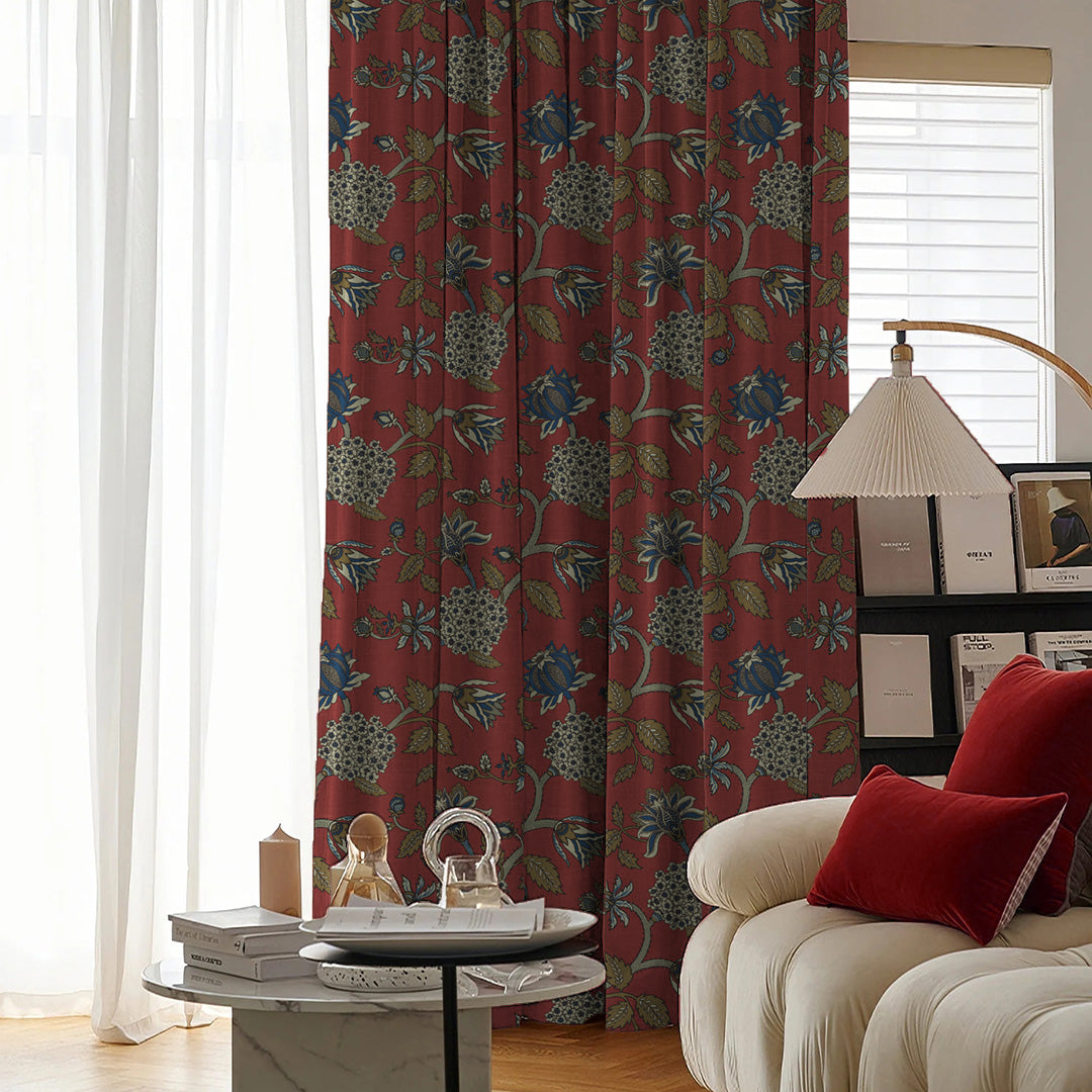 Garden Charm Floral Barn Red Velvet Room Darkening Curtains Set Of 2 - (DS542C)